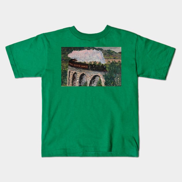 Train steaming over bridge Kids T-Shirt by martydav